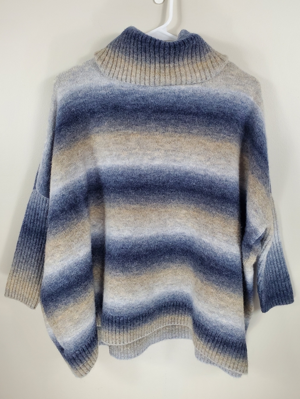 Loft Size S Wool Blend Blue Tan Ombre Long Sleeve Turtleneck Sweater